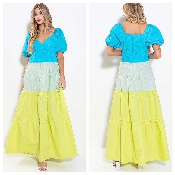 ShopEvelynne Blue, Mint & Lime Tiered Maxi Dress - Picture 6 of 7